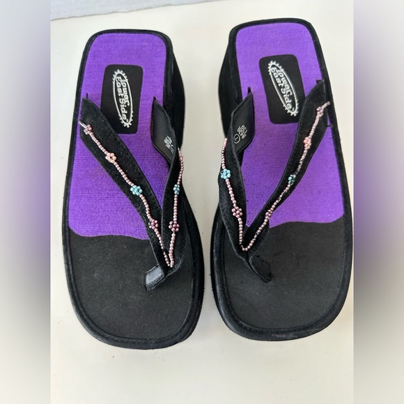 Vintage 90s Y2K Lower East Side beaded thong Flip Flop Chunky Platform Sandals - Picture 6 of 9